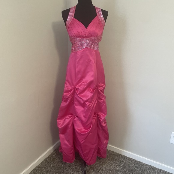 VTG ZUM ZUM by NIKI VILAS 1/2 Pink Satin Fairy Y2K Beads Sequins Gown Prom HOCO - Picture 1 of 11
